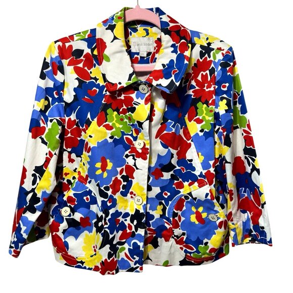 Erin London Womens Vintage Bright Floral Blazer Abstract Artsy Boho Statement PM - Picture 1 of 9